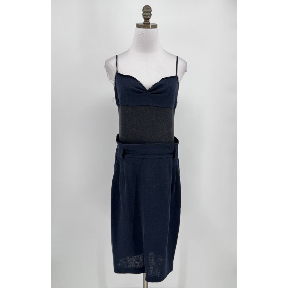 iisli Blue Black Knit Linen Blend Wide Waist Sleeveless Sweater Dress Sz L
